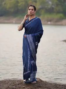 Chidiyaa Abstract Printed Block Print Saree With Blouse Piece