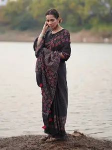 Chidiyaa Ethnic Motifs Printed Block Print Saree With Blouse Piece