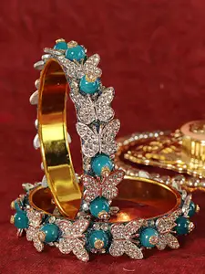 LAVAZZA Set Of 2 Cubic Zirconia Studded & Beaded Bangles