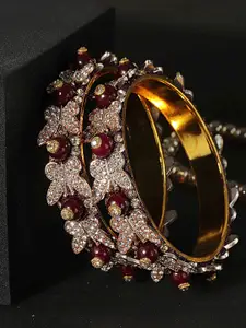 LAVAZZA Set Of 2 Cubic Zirconia Studded & Beaded Bangles