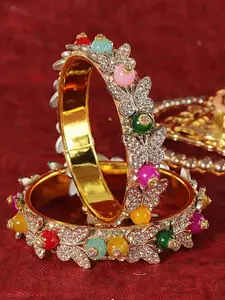 LAVAZZA Set Of 2 CZ Stone Studded & Beaded Butterfly Design Bangles