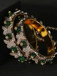 LAVAZZA Set Of 2 CZ Stone Studded & Beaded Butterfly Design Bangles