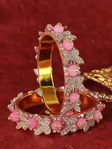 LAVAZZA Set Of 2 Cubic Zirconia Studded & Beaded Bangles