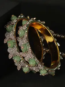 LAVAZZA Set Of 2 Cubic Zirconia Studded & Beaded Bangles