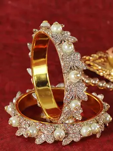 LAVAZZA Set Of 2 Cubic Zirconia Studded & Beaded Bangles