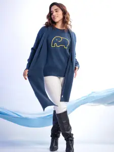 PANKH Women Round Neck Long Sleeves Woollen Pullover