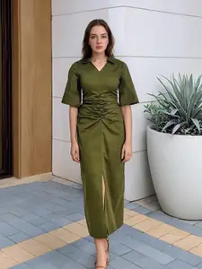 Stylecast X Hersheinbox Ruched Flared Sleeves Sheath Midi Dress