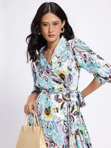 Stylecast X Hersheinbox Ethnic Motifs Print Shawl Collar Puff Sleeve Wrap Dress