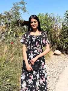 Stylecast X Hersheinbox Floral Print Flutter Sleeve Fit & Flare Maxi Dress