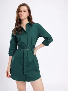 Stylecast X Hersheinbox High-Low Hem Shirt Style Mini Dress with Fabric Belt