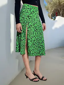 Stylecast X Hersheinbox Animal Print High-Rise Midi A-Line Skirt with Side Slit