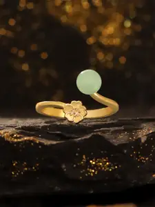Yellow Chimes Gold-Plated Floral Shaped Stone Studded Adjustable Finger Ring