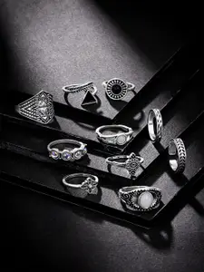 Yellow Chimes Set Of 10 Sterling Silver-Plated Stone Studded Knuckle Stackable Rings