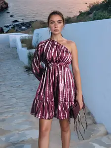 Stylecast X Hersheinbox Tie and Dye Print One Shoulder Fit & Flare Mini Dress