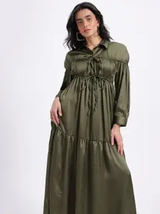 Stylecast X Hersheinbox Tiered Tie-Up Detail Satin Maxi Dress