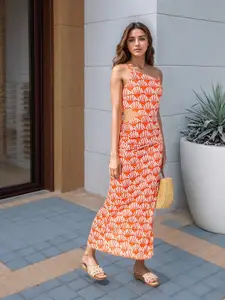 Stylecast X Hersheinbox Print One Shoulder Maxi Dress With Cut-Out Detail