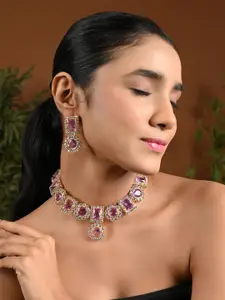 I Jewels Gold-Plated Stone Studded Necklace & Earrings