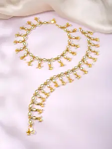 Peora Gold-Plated Kundan Studded Anklets