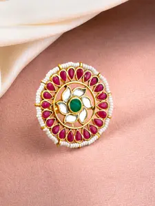 Peora Women Gold Plated Stone & Beaded & Studded Adjustable Ring