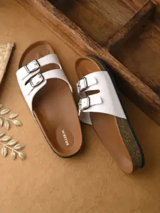 Killer Women White Open Toe Synthetic Leather Flats With Buckle