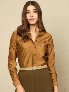 The Roadster Lifestyle Co. Women Spread Collar Textured Cotton Casual Shirt