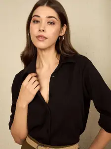 The Roadster Lifestyle Co. Women Spread Collar Textured Cotton Casual Shirt