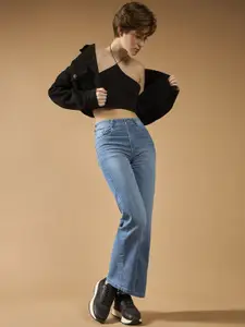 DOLCE CRUDO Women Wide Leg Light Fade Stretchable Jeans