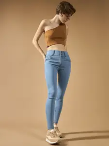 DOLCE CRUDO Women Skinny Fit High-Rise Light Fade Stretchable Jeans