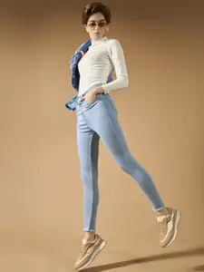 DOLCE CRUDO Women Skinny Fit High-Rise Light Fade Cotton Stretchable Jeans