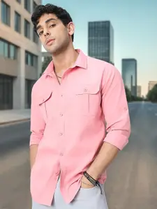 Urbano Fashion Men Spread Collar Solid Cotton Casual Shirt