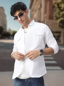 Urbano Fashion Men Spread Collar Solid Cotton Casual Shirt