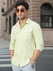 Urbano Fashion Men Spread Collar Solid Cotton Casual Shirt