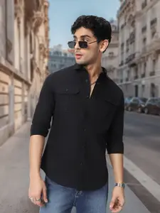 Urbano Fashion Men Spread Collar Solid Cotton Casual Shirt