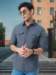 Urbano Fashion Men Spread Collar Solid Cotton Casual Shirt