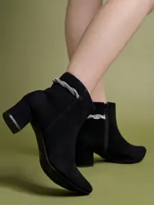 Shoetopia Women Block-Heeled Pointed Toe Regular Boots