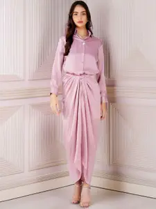 Bindigasm cosmopolitan Collar Neck Silk Shirt With Stone & Drape Skirt