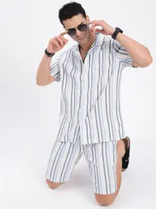 SHOWOFF Striped Shirt Collar Short Sleeves Shirt With Shorts