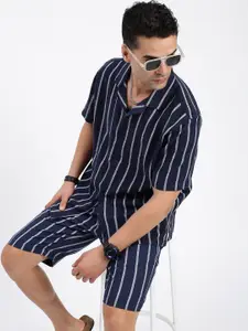 SHOWOFF Striped Shirt Collar Short Sleeves Shirt With Shorts