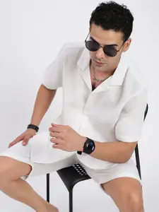 SHOWOFF Self Design Shirt Collar Shirt Collar Short Sleeves Shirt With Shorts