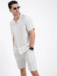 SHOWOFF Striped Shirt Collar Short Sleeves Shirt With Shorts