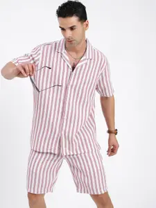 SHOWOFF Striped Shirt Collar Short Sleeves Shirt With Shorts