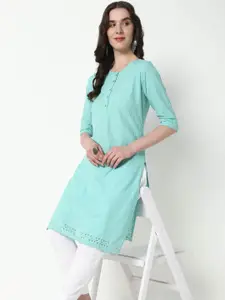 SHOWOFF Floral Embroidered Round Neck Thread Work Straight Kurta