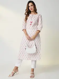 SHOWOFF Animal Printed Tie-Up Neck Straight Kurta