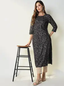 SHOWOFF Ethnic Motifs Printed Round Neck Straight Kurta