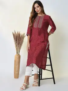 SHOWOFF Bandhani Printed Sequins Straight Cotton Kurta
