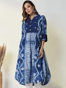 SHOWOFF Abstract Printed Mandarin Collar Sequinned Cotton A-Line Kurta