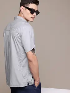 The Roadster Life Co. Pure Cotton Embroidered Detail Opaque Relaxed Fit Casual Shirt