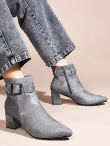 SHUZ TOUCH Women Denim Block-Heeled Boots