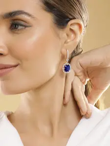 Rubans 18K Rose Gold-Plated Blue Sapphire & Cubic Zirconia Studded Premium Drop Earrings