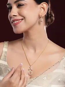 Rubans 22K Gold-Plated Grey Stone and White Cubic Zirconia Studded Pendant Jewellery Set